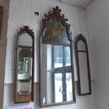A 19th century mahogany framed three panel mirror with fret work edge, applied Prince of Wales