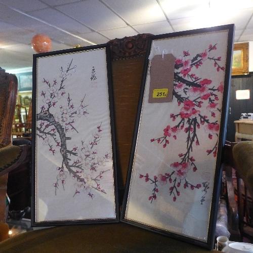 A collection of various Oriental items, to include floral ink studies on silk, scroll paintings, a - Image 2 of 3