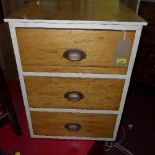 A 20th century part painted pine side chest with three drawers, H.70 W.53 D.60cm