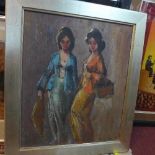 20th century school, Two Oriental Ladies, oil on canvas, indistinctly signed lower right, bears