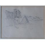 After Camille Pissarro, a man in a landscape scene, pencil drawing, bearing monogramm 'C.P.', 17 x