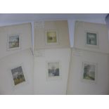 Claude Rowbotham (British, 1864-1949), a collection of six aquatints, signed in pencil, H.11cm W.7cm