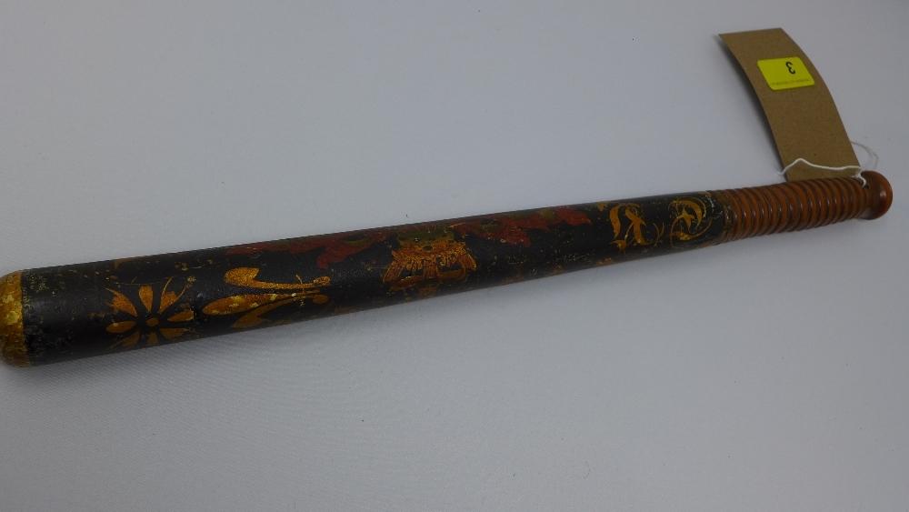 A William IV Acton police truncheon, painted with the Royal Coat of Arms and fleur de lis, H.46cm