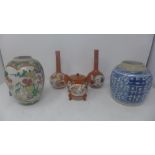 A collection of Oriental porcelain, to include a near pair of Japanese bottle vases, decorated