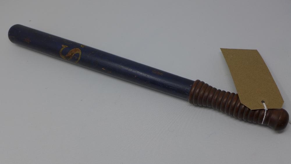 A Special Constable truncheon (possibly Sussex Constabulary), blue painted and bearing S.C.,