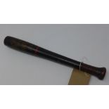 A William IV ebonised police truncheon, with crown and painted with red stripe to center, H.38cm