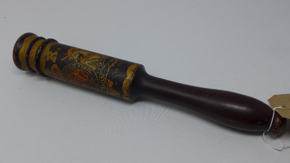 A Victorian (possibly Beadle's) truncheon, gilt painted with the Royal Coat of Arms, H.34cm