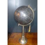 A contemporary terrestrial globe, on chrome base