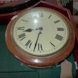 An early 20th century mahogany round dial wall clock, fusee movement, 12" Roman dial, spade hands,