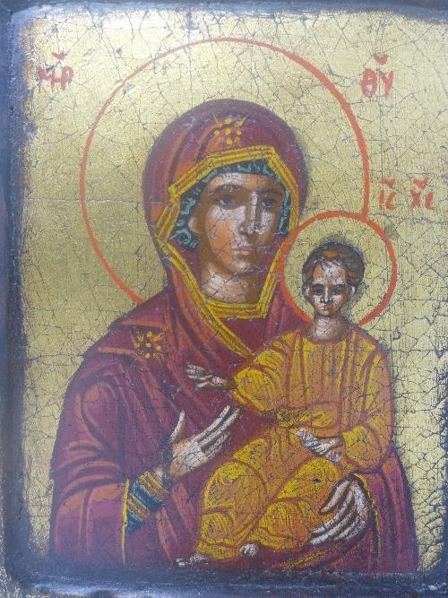 A Russian icon, The Mother of God of Kazan, tempera on wooden panel, gilt painted, 18 x 15cm - Bild 2 aus 3