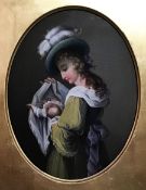 19th century Continental School, 'Lady holding baby', oil on copper, H.24.5cm W.19cm