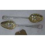 A pair of Georgian silver berry spoons by Samuel Godbehere, Edward Wigan and James Boult, 1808, 3oz