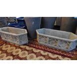 A pair of Gothic style reconstituted stone troughs, H.30 W.88 D.33cm