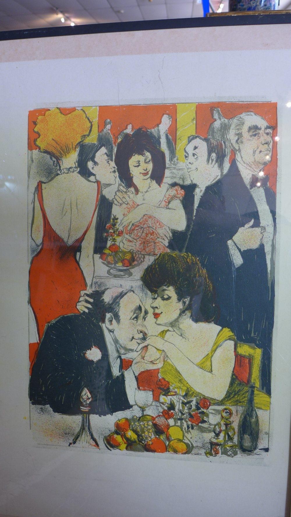 WITHDRAWN- Three French colored lithographs of social scenes and a nude study - Bild 3 aus 4