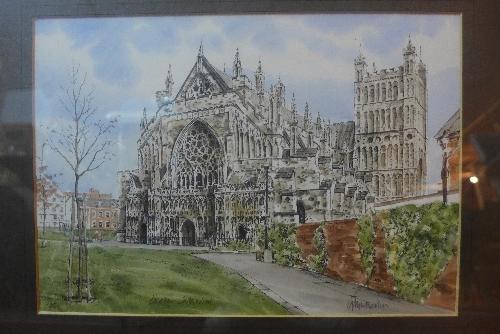 Glyn Martin (British, 20th Century), a set of two framed coloured prints of Exeter scenes, signed - Bild 2 aus 2
