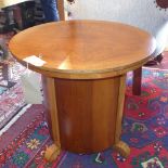 An Art Deco circular walnut coffee table, raised on pedestal base and splayed feet, H.52 Diameter
