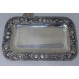 A Mexican silver tray with embossed fruit border, stamped 900, 21oz