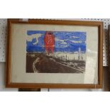 David Kennard (20th century British School), 'Red Crane, Isle of Dogs', etching with aquatint,