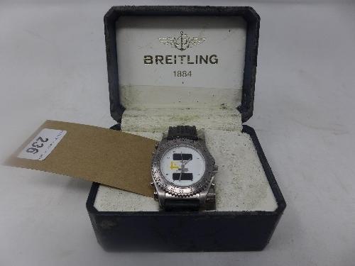 A Breitling Emergency stainless steel wristwatch, white dial with Arabic numerals, two digital