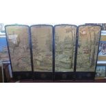 WITHDRAWN- A late 19th Century Japanese embroidered four panel folding room screen, th