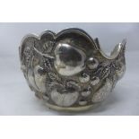 A Mexican silver fruit bowl, embossed decorated with fruit, stamped 900, 18oz