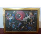 In the manner of Kandinsky, a Suprematist study, oil on canvas, signed and titled to verso, H.39cm