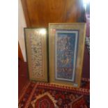 A set of two Chinese silk embroideries, framed, (2)
