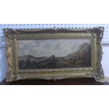 19th century British School, landscape, oil on canvas, H.20cm W.49cm