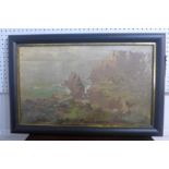 John Baragwanath King (1864-1939), a landscape study of cliffs over the sea, oil on canvas, signed