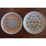 A pair of Turkish Iznik style plates, signed by Sumerbank, 1993, with enamel and gilt decoration,