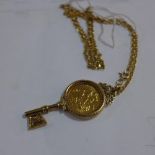 An Elizabeth II 1982 gold half sovereign, mounted in 9ct yellow gold key pendant, on a 9ct yellow