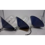 A set of three Lassco blue and white enamelled ceiling light pendants