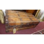 A 19th century iron bound camphor wood trunk, H.32 W.93 D.52cm