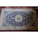 An extremely fine Central Persian part silk Nain rug, 212cm X 127cm. Central pendent medallion