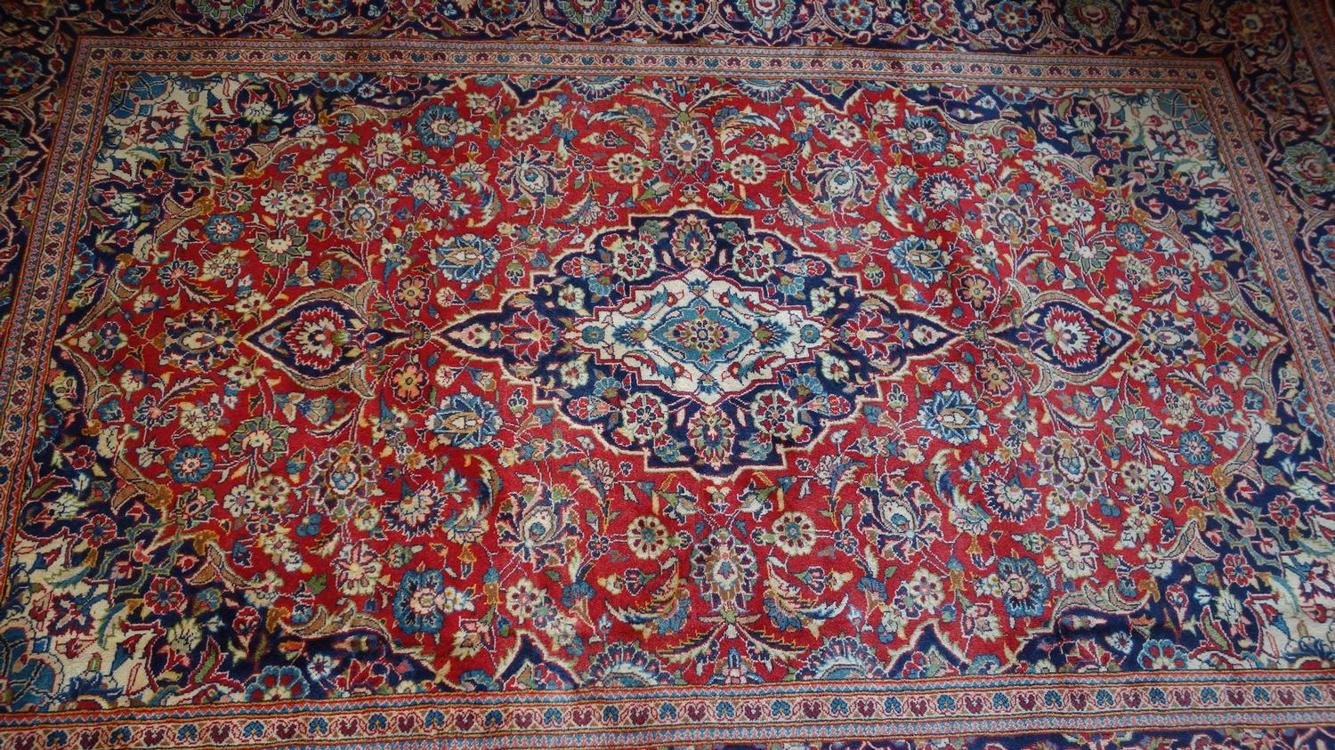 A fine Central Persian Kashan carpet, 290cm X 200cm. Central double pendent medallion with repeating - Image 2 of 3