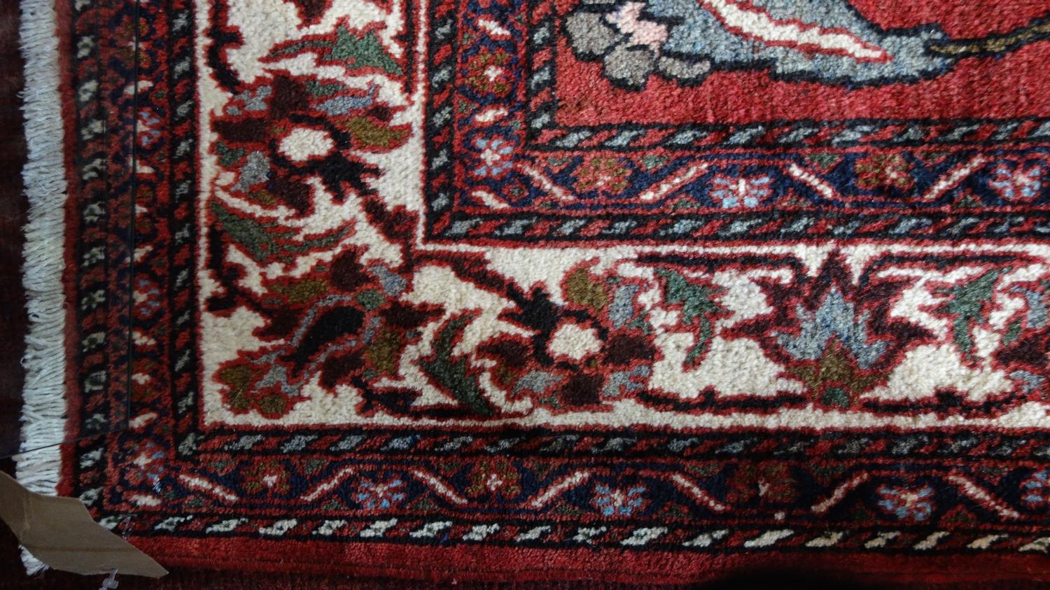 A fine Central Persian Isfahan rug, 210cm X 155cm. Central double pendent medallion with repeating - Image 3 of 3