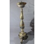 A 19th century Neo Classical style silver plated altar pricket stick, raised on scroll feet, H.80cm