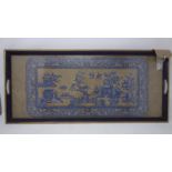 A Chinese 17th century bead embroidery, integrated into a serving tray, H.25cm W.60cm Provenance: