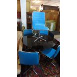 A set of five 20th century chrome dining chairs, with blue vinyl upholstery, together with a