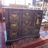 A Drexel Heritage black lacquered chest of three graduating drawers, in the Chinoserie taste, with