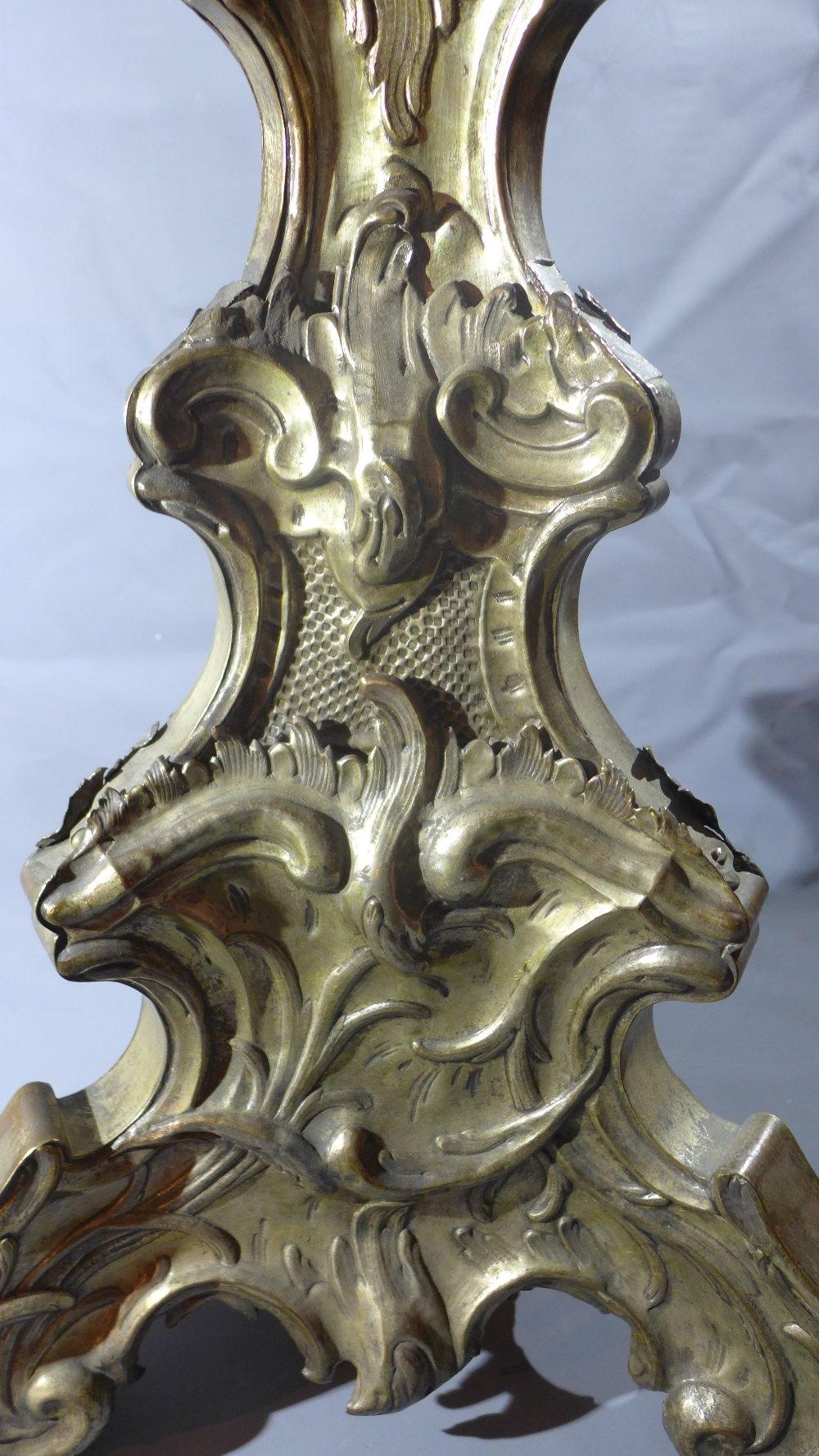 A large 19th century Rococo style silver plated altar pricket stick, embossed decoration, raised - Image 3 of 4