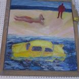 Helen Napper (British, b.1958), 'Hot Beach', 1991, oil on board, gallery label to verso, H.61cm W.