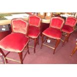 A set of six modern mahogany casino stools, with faux velvet upholstery, (6)