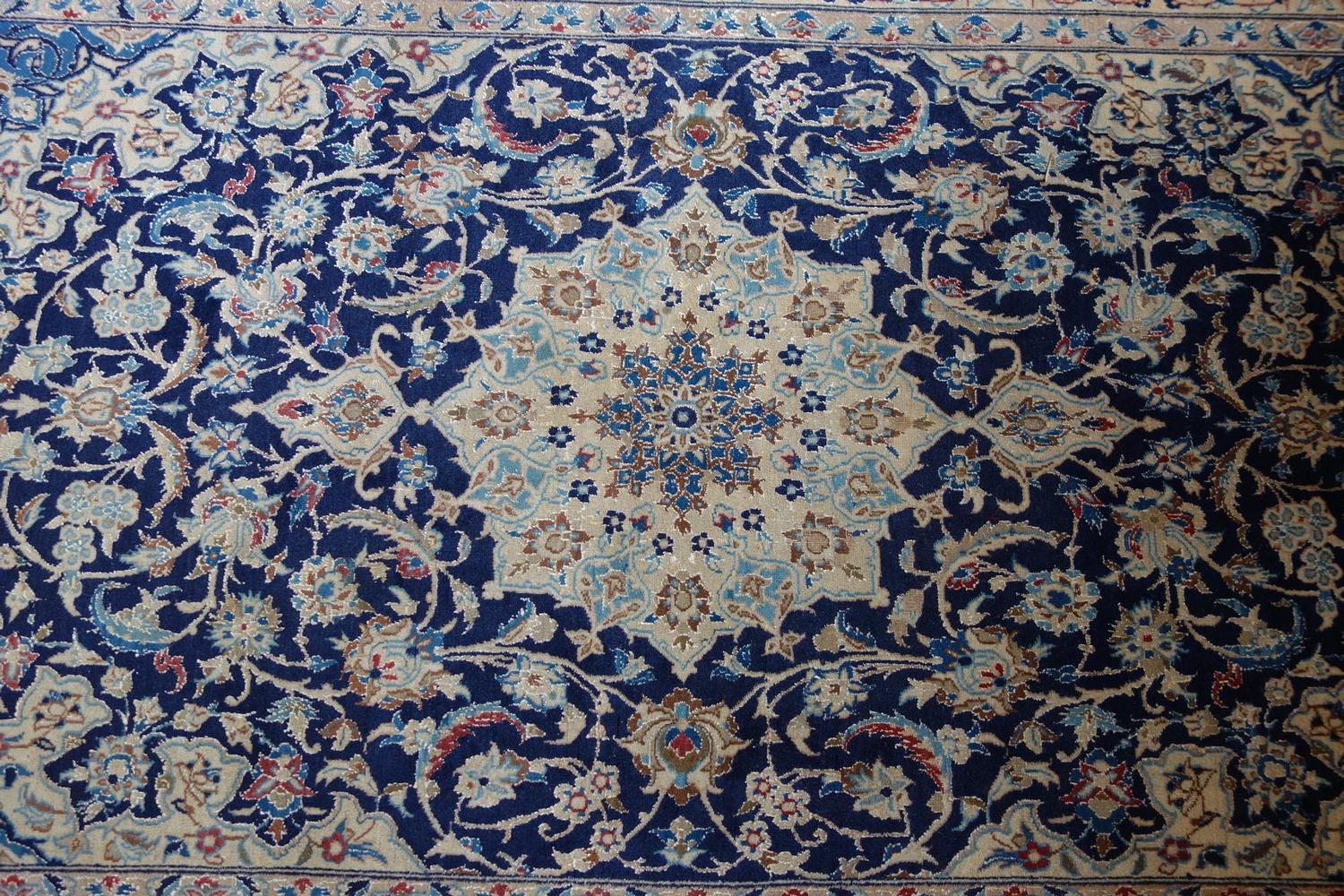 An extremely fine Central Persian part silk Nain rug, 212cm X 127cm. Central pendent medallion - Image 2 of 3