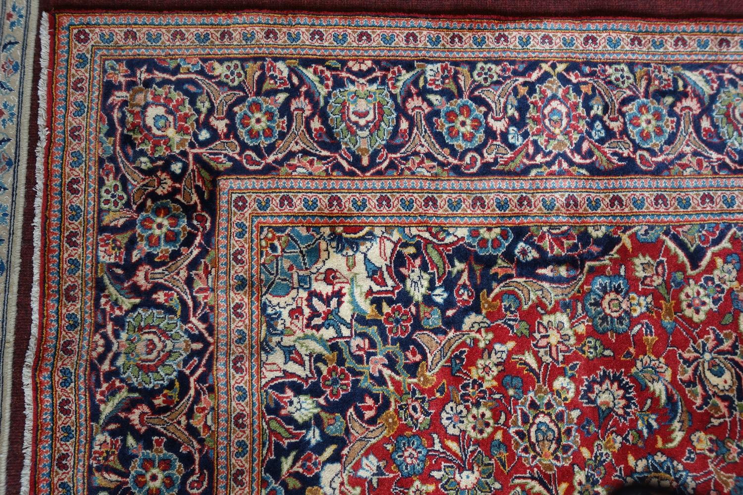 A fine Central Persian Kashan carpet, 290cm X 200cm. Central double pendent medallion with repeating - Image 3 of 3