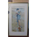 Early 20th century Scottish School, study of a lady bathing on a beach, watercolour, labels to