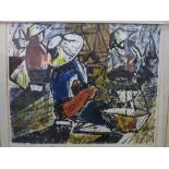 20th century Continental School, Japanese figural scene, monoprint, signed lower right in pen, H.