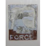 John Walker, signed limited edition two colour etching and collagraph, abstraction with the words '