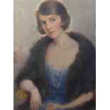 Early 20th century Continental School, portrait of a lady, signed upper right, H.77cm W.64cm