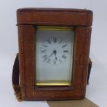 A late 19th century French brass carriage clock by Diette Hour, emamel Roman dial, movment marked